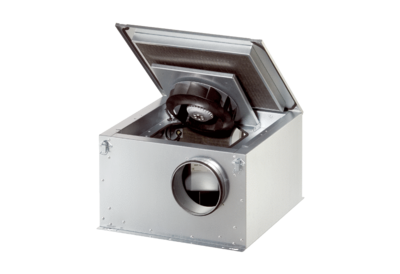 Schallgedämmte Lüftungsbox ESR EC IM0009647.PNG Schallgedämmte Lüftungsbox mit ausschwenkbarem Ventilator, DN 125 bis DN 310, Motoren mit EC-Technologie, Wechselstrom