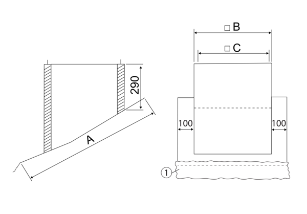 SDS 18 IM0000995.PNG Flachdachsockel zur Montage von Dachventilatoren auf Ziegeldächern, serienmäßige Ausführung bis 30° Dachneigung, DN 180