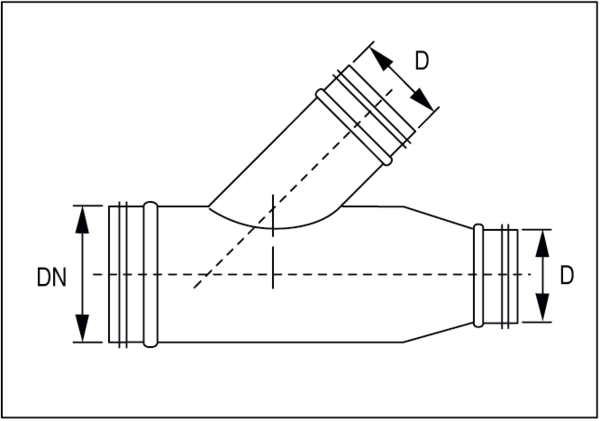 ABS 125-80 IM0001194.PNG 45°-os elágazó szűkítők gördülő tömítő gyűrűvel, spirálisan korcolt csövekhez, DN 125/80
