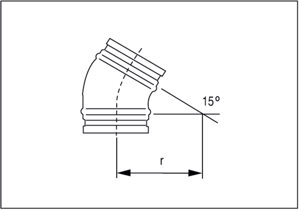 B15-200 IM0001199.PNG 15° drawn elbow, with O-ring gasket for folded spiral-seams ducts, DN 200
