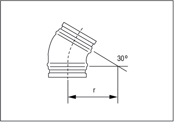 B30-100 IM0001200.PNG 30° drawn elbow, with O-ring gasket for folded spiral-seams ducts, DN 100