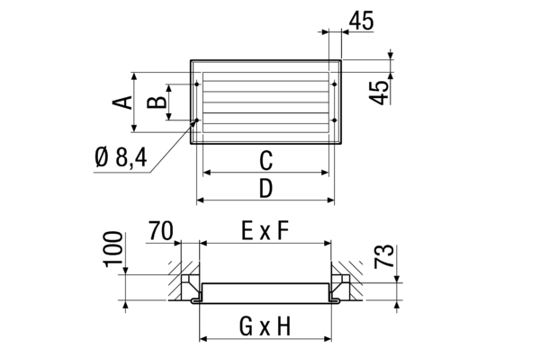 LAP 22 IM0001303.PNG External grille, aluminium, channel dimension 500 x 250 mm