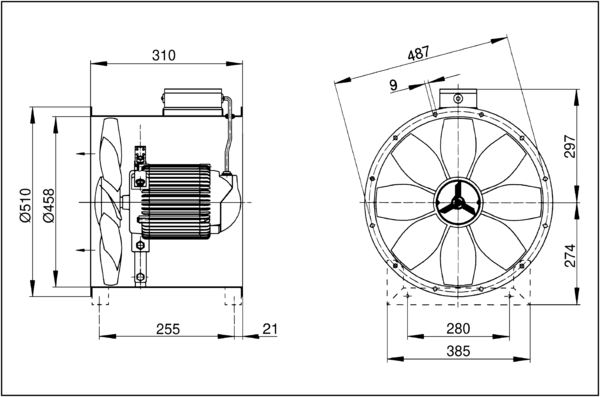 EZR 45/4 B IM0001708.PNG Axiální potrubní ventilátor, DN450, jednofázový