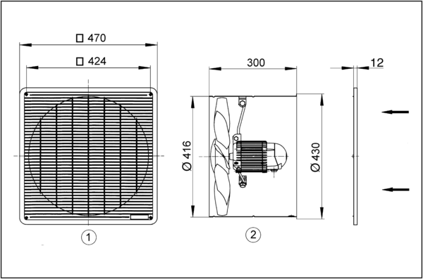 DZF 40/6 B IM0001764.PNG Axial wall fan for recessed-mounted installation, DN 400, three-phase AC