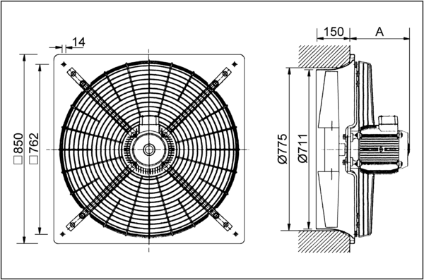 DZQ 71/8 A IM0001837.PNG Axiální nástěnný ventilátor se čtvercovou základnou, DN 710, třífázový