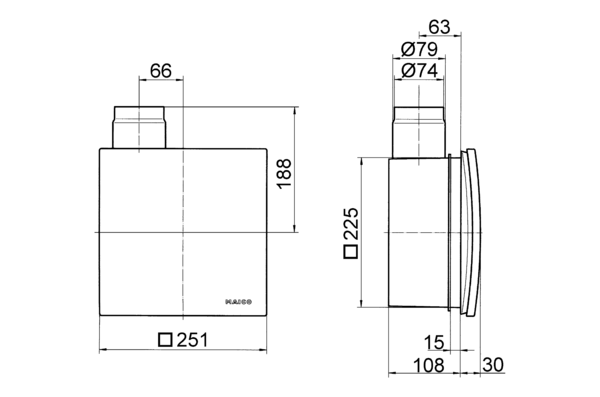 ER 60 G IM0002228.PNG Fan insert with cover and filter for installation in recessed-mounted housings, air volume 62 m³/h, with base load circuit
