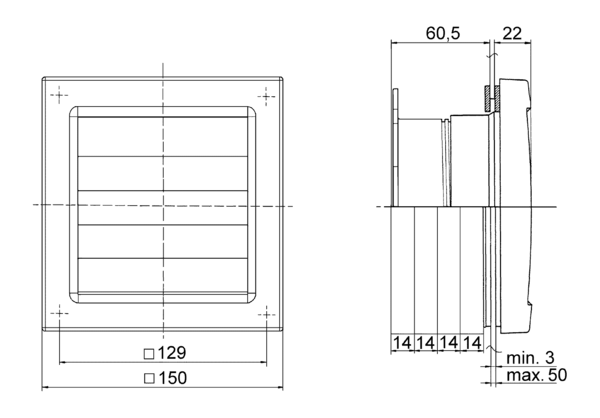 FE 100 AP IM0006453.PNG Kit pour montage en fenêtre avec volet extérieur automatique FE 100 AP pour ventilateurs de la série ECA 100. Aérateur non compris dans la fourniture.