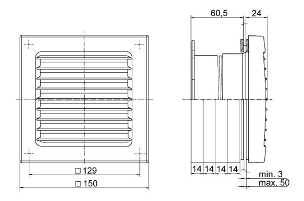 FE 100 SG IM0006457.PNG Ablak beszerelő készlet rögzített külső ráccsal FE 100 SG, az ECA 100 ventilátor sorozathoz. A ventilátor nem része a szállítási csomagnak.