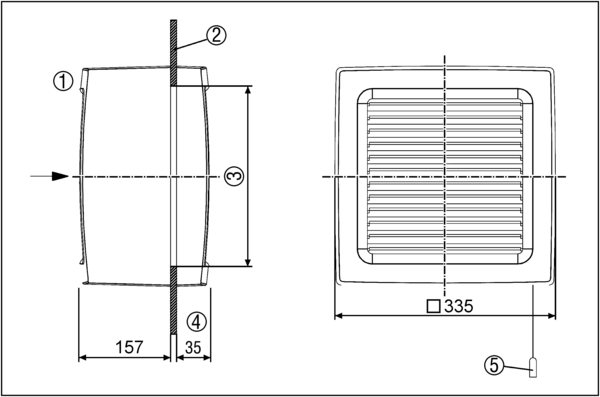 EVN 22 R IM0006467.PNG Axiální okenní ventilátor pro odvod a přívod vzduchu s elektrickou venkovní klapkou