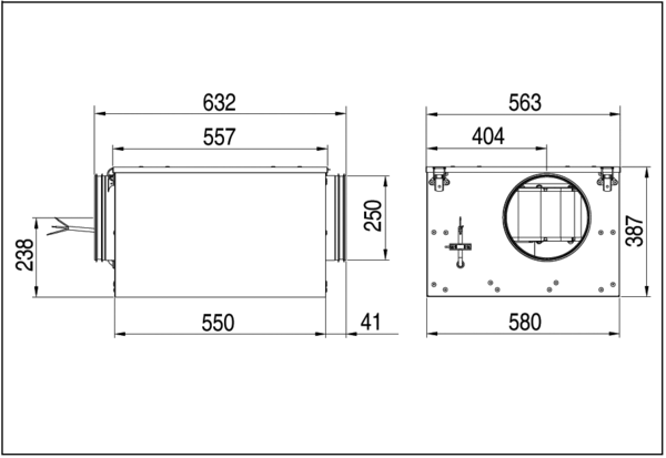 ESR 25 S IM0006549.PNG Sound-insulated ventilation box with swivelling fan, DN 250, single-phase AC