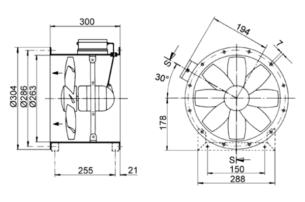 DZR 25/4 A-Ex IM0009130.PNG Axial duct fan, DN 250, three-phase AC, explosion proof