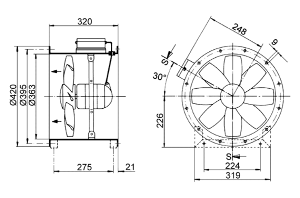 DZR 35/6 A-Ex IM0009132.PNG Axial duct fan, DN 350, three-phase AC, explosion proof