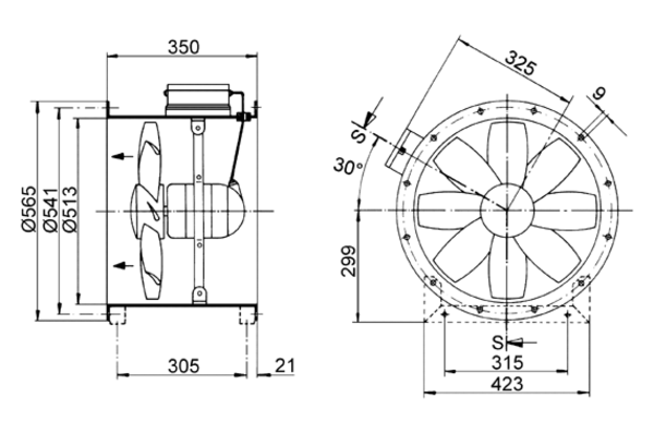 DZR 50/6 A-Ex IM0009135.PNG Axial duct fan, DN 500, three-phase AC, explosion proof