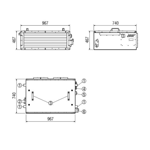 KFD 9040 IM0011041.PNG Odhlučněný plochý box pro přívod vzduchu s diagonálním ventilátorem, uzavírací klapkou, filtrem a vodním ohřívačem, kanál 900 mm x 400 mm