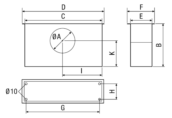 EK 42/12 IM0011352.PNG Монтажный ящик для монтажа на подвесных потолках в комбинации с внутренними решётками LGA 42/12 и LGZ 42/12