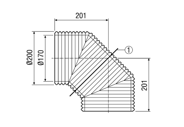 MT-B160 90/45 IM0013242.PNG Thermally insulated ventilation duct elbow, 90°, can be separated into 2 x 45°, DN 160