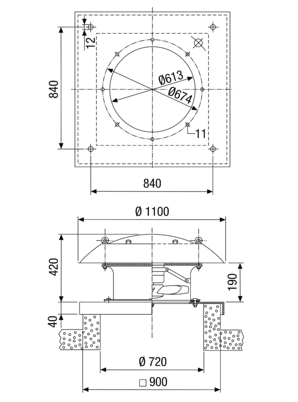 DZD 60/6 B Ex e IM0013885.PNG Axial-Dachventilator, horizontal ausblasend, DN600, Drehstrom, explosionsgeschützt, Medium: Gas