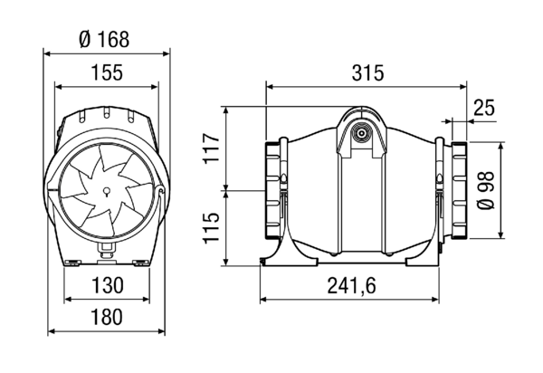 ERK 100 S IM0014894.PNG Diagonal fan for duct installation, DN 100, two-level, particularly powerful model