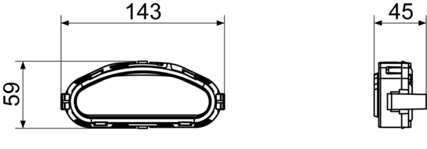 FFS-RA IM0015096.PNG Fixing adapter for connecting two flexible flat ducts with distributors, elbows etc. (click system), width x height x depth: approx. 143 x 59 x 45 mm, PU 5 pieces