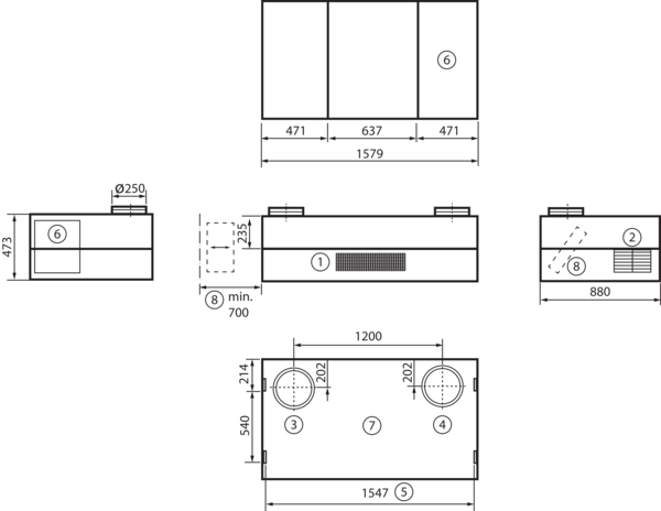 geniovent.x 600 H D-G-SU IM0016889.PNG Dezentrales RLT Gerät mit sehr hoher Wärmerückgewinnung.  Mit Kreuz-Gegenstrom-Wärmetauscher und Vorheizregister, Außen- und Fortluftanschlüsse nach oben, Ausblasung unten, komplett verkleidet. CO2-Sensor im Gerät integriert. Mit App zur mobilen Geräte-Ansteuerung