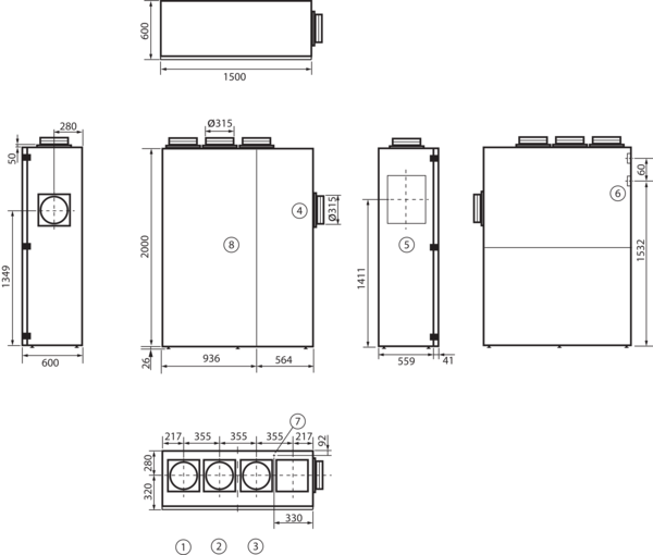 geniovent.x 600 S BR-E-K3 IM0016906.PNG Dezentrales RLT Gerät in reinweiß ähnlich RAL 9010 mit sehr hoher Wärmerückgewinnung. Mit Enthalpie-Wärmetauscher, Anschluss durch Brüstung, Außenluft rechts, Fortluft oben, Zu- und Abluft über Kanal, CO2-Sensor im Gerät integriert. Mit App zur mobilen Geräte-Ansteuerung