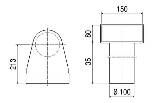 MF-W100 80/150 IM0017766.PNG Bracket for 90° coupling of MF-WE63 slide-in adaptor onto DN 100 valve, 80 mm high, connector length 35 mm