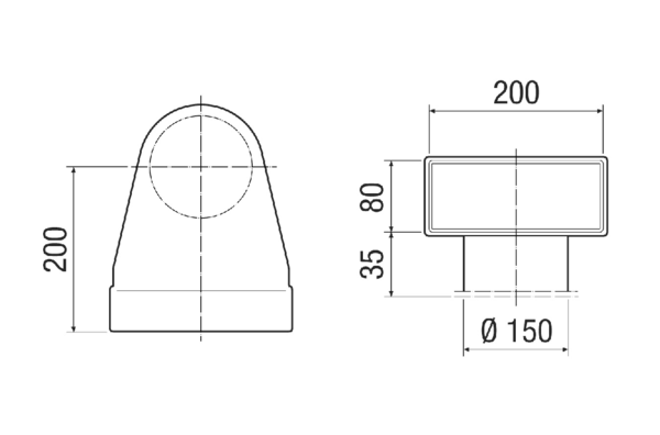 MF-W150 80/200 IM0017768.PNG Bracket for 90° coupling of MF-WE75 slide-in adapter onto DN 150 valve, 80 mm high, connector length 350 mm