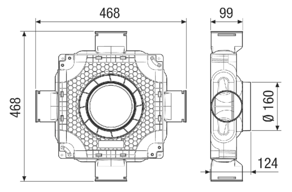 MA-FV4-90 IM0020199.PNG Ravni i kompaktni plastični razdjelnik zraka s vizualnom provjerom ubacivanja za 4 fleksibilnih čeličnih kanala DN 90, dovod DN 160