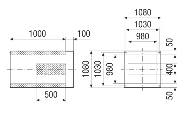 SDVI 80-90 IM0020969.PNG Postolje s prigušivačem sa skraćenom kulisom, za smanjenje glasnoće na ulaznoj strani krovnih ventilatora za kombinaciju sa žaluzinom VKRI, DN 800-900