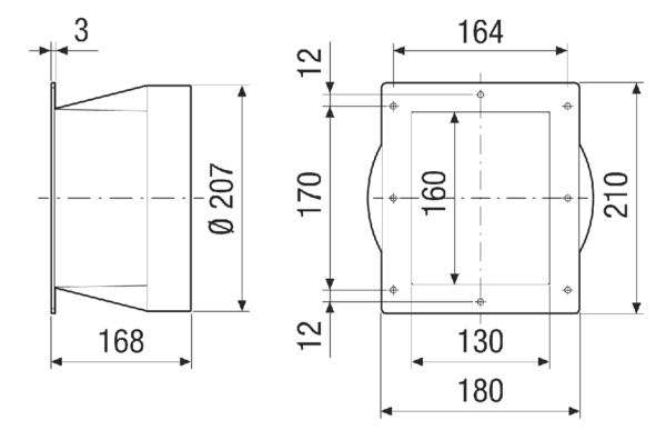 URRI GR 16 IM0021244.PNG Négyszögű-kerek átmeneti adapter, műanyag, DN 160-ra