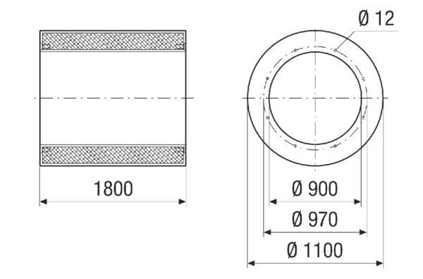 RSI 90/2000 IM0021456.PNG Rurowy tłumik akustyczny bez kulisy, długość 1800 mm, DN 900