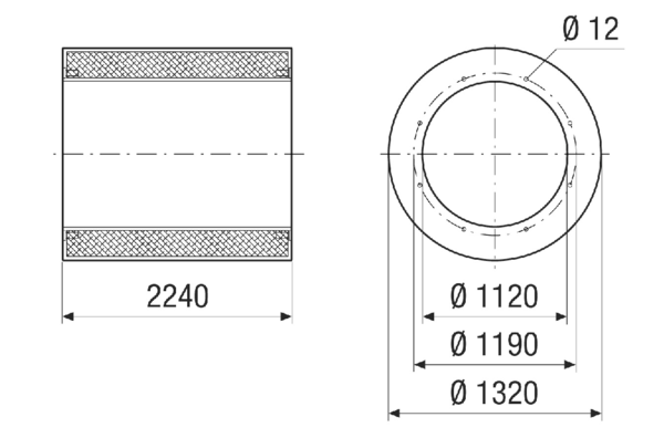 RSI 112/2000 IM0021462.PNG Tubular sound absorber without baffle, length 2240 mm, DN 1120