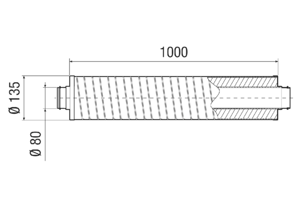 RSR 8-1 IM0021552.PNG Savitljiv cijevni prigušivač s usnom brtvom, zvučno izoilrani poklopac od 25 mm, dužina 1000 mm, DN 80