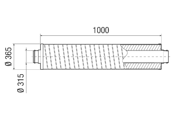 RSR 31-1 IM0021561.PNG Elastyczny rurowy tłumik akustyczny z uszczelką wargową, uszczelnienie dźwiękochłonne 25 mm, długość 1000 mm, DN 315