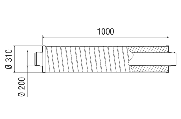 RSR 20/50-1 IM0021590.PNG Flexibler Rohrschalldämpfer mit Lippendichtung, 50 mm Schallschluckpackung, Länge 1000 mm, DN 200