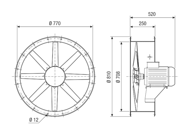 DAR 71/6 0,37 IM0021603.PNG Axial duct fan, DN 710, three-phase AC, nominal power 0.37 kW, 6-pin