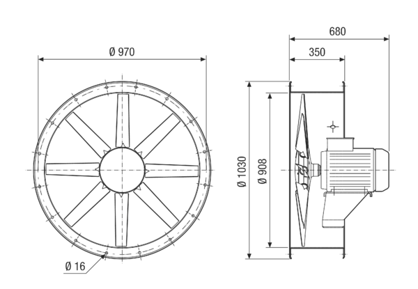 DAR 90/4 9,2 IM0021605.PNG Axial duct fan, DN 900, three-phase AC, nominal power 9.2 kW