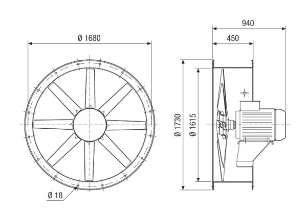 DAR 160/6 15 IM0021610.PNG Axial duct fan, DN 1600, three-phase AC, nominal power 15 kW