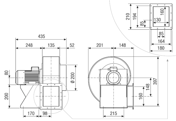 GRK 16/4 D IM0021706.PNG Radiální ventilátor z plastu s pravoúhlým výfukem, velikost 160, třífázový