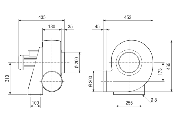 GRK R 25/4 D IM0021739.PNG Radiální ventilátor z plastu s kruhovým výfukem, velikost 250, třífázový, 4-pólový