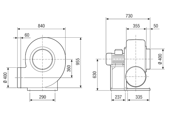 GRK R 50/4 D IM0022602.PNG Пластмассовый центробежный вентилятор с круглым выпуском, типоразмер 500, трехфазный ток, 4-полюсный
