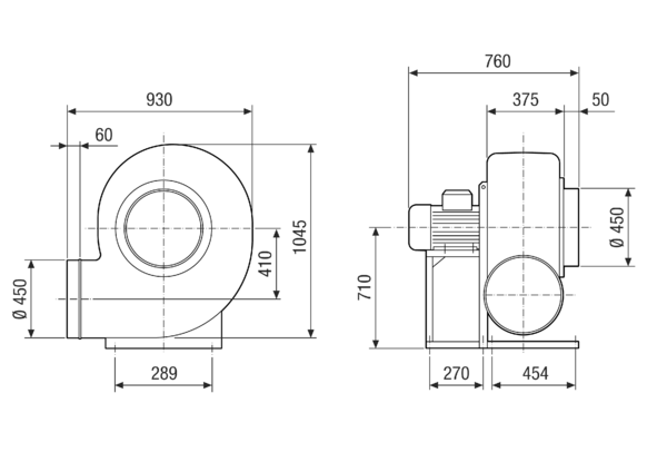 GRK R 56/6 D IM0022603.PNG Пластмассовый центробежный вентилятор с круглым выпуском, типоразмер 560, трехфазный ток, 6-полюсный