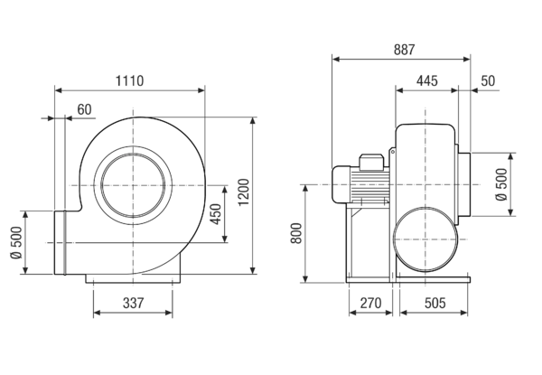 GRK R 63/4 D IM0022606.PNG Radiální ventilátor z plastu s kruhovým výfukem, velikost 630, třífázový, 4-pólový