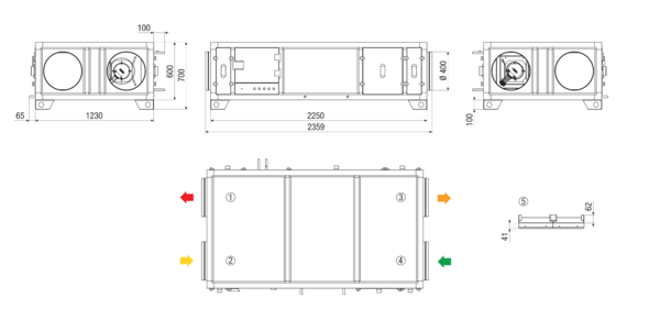 RLT 1600 MV4516HL-PH-Mode 3 IM0022867.PNG Zentrales raumlufttechnisches Kompaktgerät mit Wärmerückgewinnung. Ausführung: Horizontal mit Zu- und Abluftanschluss links, druckkonstanter Betrieb, mit Kreuz-Gegenstrom-Wärmetauscher, mit Elektro-Vorheizregister, ohne Nachheizregister, Fördervolumen bis 1600 m³/h