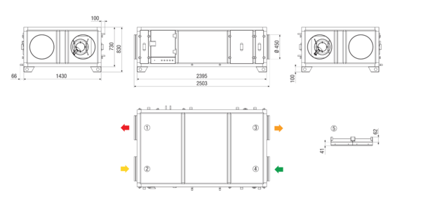 RLT 2300 MV4523HL-EH-Mode 5 IM0022868.PNG Zentrales raumlufttechnisches Kompaktgerät mit Wärmerückgewinnung. Ausführung: Horizontal mit Zu- und Abluftanschluss links, bedarfsgeführter, volumenstromkonstanter Betrieb über CO²-Sensor, mit Kreuz-Gegenstrom-Wärmetauscher, ohne Vorheizregister, mit Elektro-Nachheizregister, Fördervolumen bis 2300 m³/h