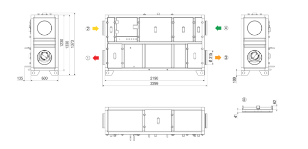 RLT 1200 MV4512VL-PH-Mode 5 IM0022872.PNG Zentrales raumlufttechnisches Kompaktgerät mit Wärmerückgewinnung. Ausführung: Vertikal mit Zu- und Abluftanschluss links, bedarfsgeführter, volumenstromkonstanter Betrieb über CO²-Sensor, mit Kreuz-Gegenstrom-Wärmetauscher, mit Elektro-Vorheizregister, ohne Nachheizregister, Fördervolumen bis 1200 m³/h