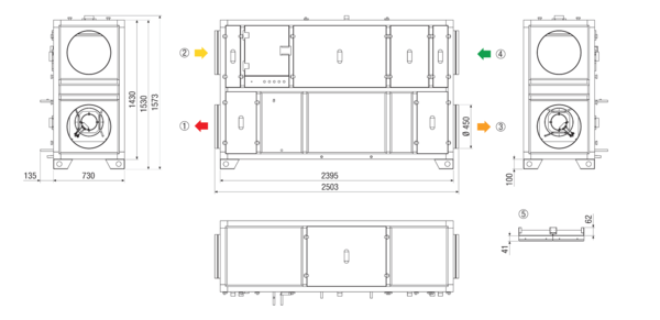 RLT 2300 MV4523VL-PH-Mode 3 IM0022874.PNG Zentrales raumlufttechnisches Kompaktgerät mit Wärmerückgewinnung. Ausführung: Vertikal mit Zu- und Abluftanschluss links, druckkonstanter Betrieb, mit Kreuz-Gegenstrom-Wärmetauscher, mit Elektro-Vorheizregister, ohne Nachheizregister, Fördervolumen bis 2300 m³/h