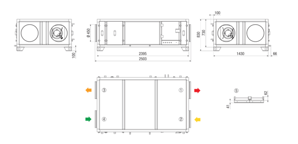 RLT 2300 MV4523HR-PH-WH-Mode 3 IM0022889.PNG Zentrales raumlufttechnisches Kompaktgerät mit Wärmerückgewinnung. Ausführung: Horizontal mit Zu- und Abluftanschluss rechts, druckkonstanter Betrieb, mit Kreuz-Gegenstrom-Wärmetauscher, mit Elektro-Vorheizregister, mit Pumpenwarmwasserregister, Fördervolumen bis 2300 m³/h