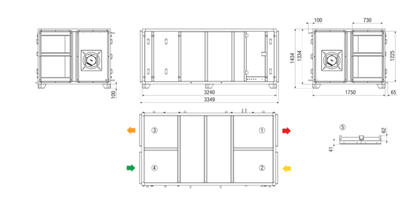 RLT 5500 MV4555HR-PH-WH-Mode 4 IM0022891.PNG Zentrales raumlufttechnisches Kompaktgerät mit Wärmerückgewinnung. Ausführung: Horizontal mit Zu- und Abluftanschluss rechts, volumenstromkonstanter Betrieb, mit Kreuz-Gegenstrom-Wärmetauscher, mit Elektro-Vorheizregister, mit Pumpenwarmwasserregister, Fördervolumen bis 5500 m³/h