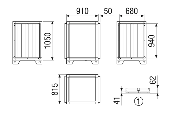 SD-MV4540-H-SL1 IM0023062.PNG Schalldämpfermodul Schalldämpferkulissen nach dem Absorberprinzip, aus abriebfesten und nicht brennbaren Mineralfaserplatten, umlaufend in einem stabilen Blechgehäuse eingefasst, die Oberfläche zusätzlich abgekantet. Nichtbrennbar nach DIN 4102, Klasse A